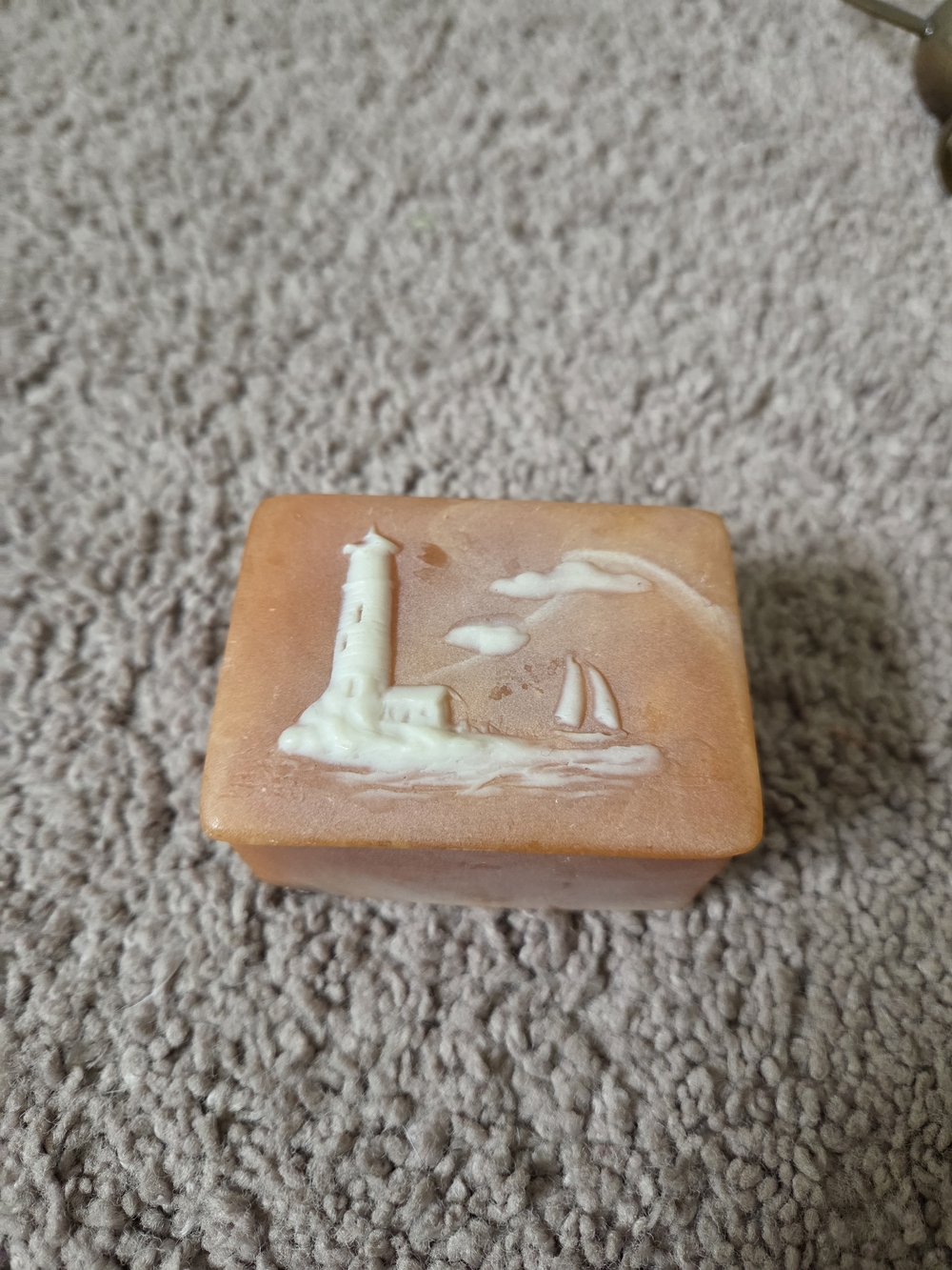 VTG Design Gifts Soapstone Lighthouse Bird Tiny Trinket Box Pink/Peach/White